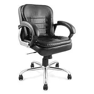 ASTRIDE Merina Mid Back Leatherette Office Chair with Chrome Metal Base, Black