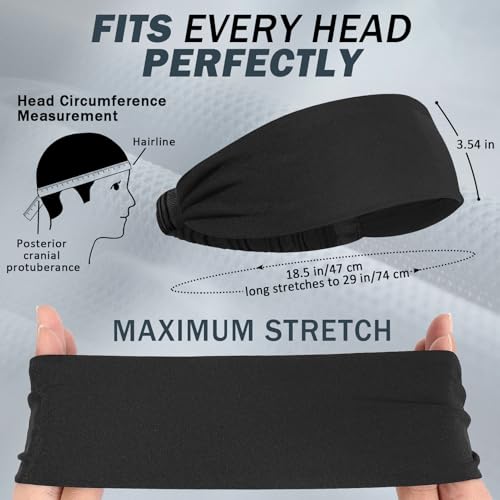 Image of ROCKTAKIN 5 Pack Running Headbands, Moisture Wicking Non-Slip Wide Elastic Sweatbands, Athletic Workout Sports Headbands for Men & Women, Running Cycling Basketball