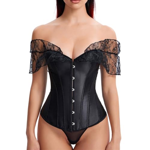 Body Moldeador de Novia con Mangas de Encaje Satinado para Vestido de Novia, Prenda de Base (Black, XXXXL)