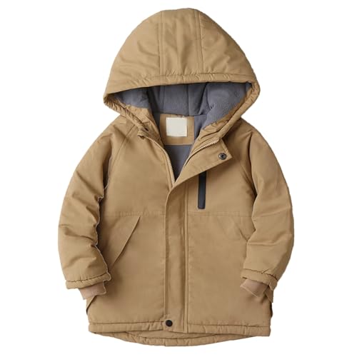 Niños Niños Niñas Invierno Espesar Abrigo Sólido Capucha Chaqueta Niño A Prueba de Viento Grueso Caliente Outwear, caqui, 13-14 años