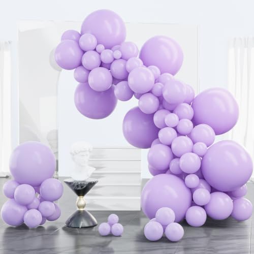 Image of PartyWoo Lavender Balloons 100pcs Different Sizes Pack of 18 12 10 5 Inch Light Pastel Purple Lilac Balloon Arch Kit for Baby Shower Bachelorette Fairy Birthday Princess Party Decorations Purple-Q10