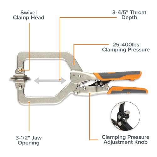 Image of BORA Auto Adjust 3 inch Locking Vise Grip Clamp - Heavy Duty Welding Clamps with Comfortable Grips Perfect C Clamp for Woodworking, Welding, and Metalworking - BR-G060201