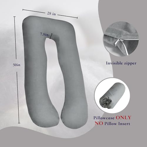 Image of Pregnancy Pillow Cover (ONLY Pillowcase) - U Shaped Pillow Case - Maternity Body Pillow Cover - Removable Soft Cotton Cover (Grey)
