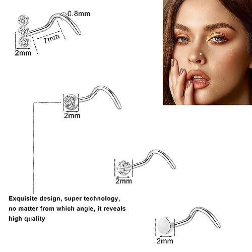 ONESING 40 Pcs 20G Nose Rings for Women Nose Piercings Jewelry Nose Rings Hoops L Shape Nose Studs Screw Surgical Stainless Steel Nose Rings Studs for Women Men