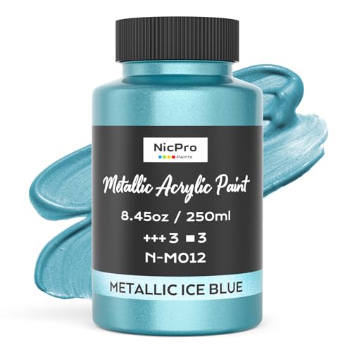 Image of Nicpro Metallic Ice Blue Acrylic Paint, 8.45oz /250ml Large Craft Paints