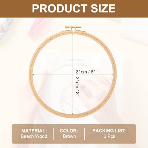 Image of PATIKIL 2 Pieces 8 Inch Beech Wood Embroidery Hoops, Circle Cross Stitch Hoop Frames Arc Side Embroidery Hoop Ring with Adjustment Brass Screw for Sewing, Needlework, DIY Craft Decoration