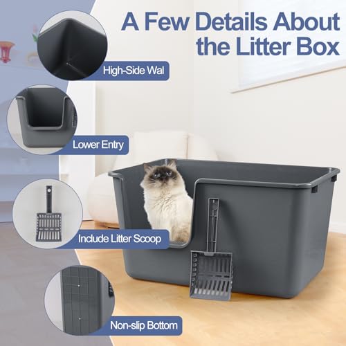 Arenero para gato extra grande plástico con lados altos, 2 unidades miniatura 3