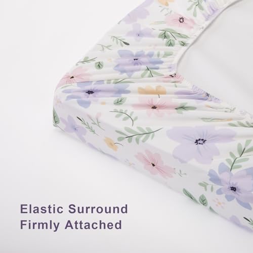 Image of Changing Pad Cover Girl Set in Soft Jersey Material - Fits 32 inch /34''x16 Contoured Pad for Babies, Brilliant Little Flowers and Purple