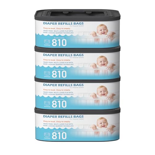 Image of Jumbo Square Refills Disposal Bags Refill (Baby Powder Scent) Compatible with Diaper Genie Classic, Compact and Select Pails, Hold Up to 810 Newborn-Sized Diapers Per Refill, 4 Packs