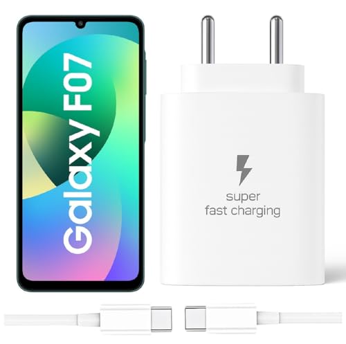 Image of 25W Type-C Charger with Cable Compatible with Samsung-Galaxy F07 5g | Super Fast Charger Adapter for S23 /S24 /S25 /S21Fe /A14 /M17 /M06 /M07 /M05 /F05 /F15 /F06 /M36 /A55 / F17 /A16 /M16 /A56 /A36 /A35 /A34 /A26, White