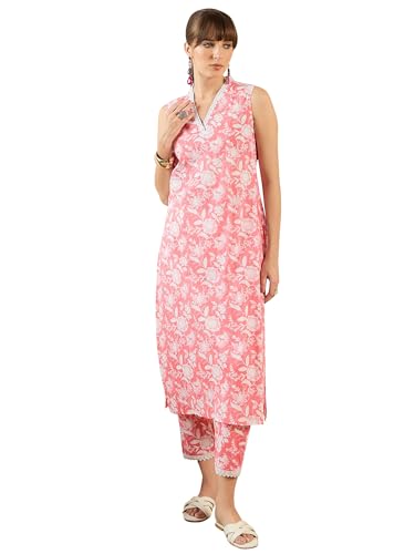 Image of INDO ERA Women's Cotton Ethnic Co-Ord Set | Kurta Pant Set | Stylish Cotton Suit Set for Women,5482