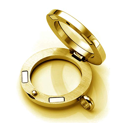 Bg247 Stainless Steel 30Mm Glass Floating Memory Living Locket Circle Necklace (Gold Circle, No Stone) #TOP3