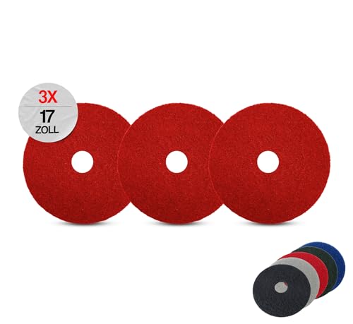 G.I.V. - Reinigungstechnik Superpads Maschinenpads aus Polyester 23-25mm - Reinigungspads für Trocken- & Nassanwendung - Hohe Reinigungsleistung für verschiedene Bodenarten (17 Zoll, Rot, 3er Set)