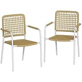 Outsunny Lot de 2 Chaises de Jardin en Résine Tressée, Chaise de Salle à Manger Empilables avec Accoudoirs et Dossier, Fauteuil de Jardin Exterieur pour Balcon Terrasse Patio, Jaune