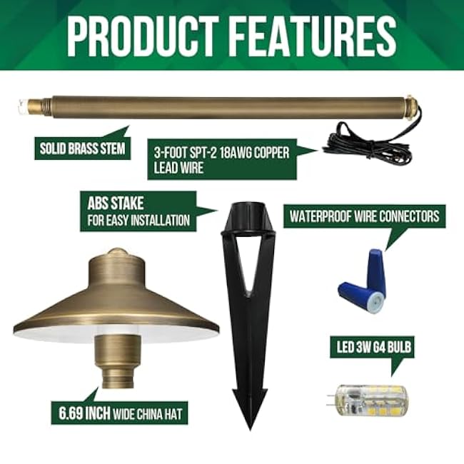 GKOLED Landscape Path Lights China Hat Path Lighting, 6.7 Shade, 20 Tall, 3W 2700K