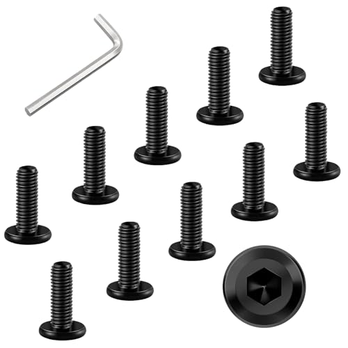 WYLWLS M6 x 20mm Bolt, 10 Pcs Per Set with 1 Hex Spanner, Flat Head Hex Socket Cap Bolts, Alloy Steel Black Oxide Full Thread, for Furniture, Shelves, Beds, Tables and Chairs Assembly (20 mm)