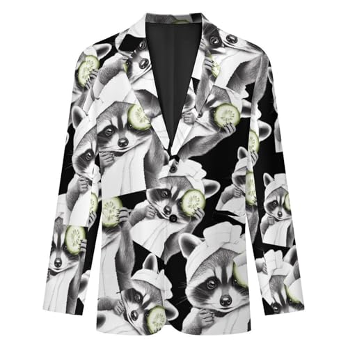 Cute Bath Raccoon Men's Slim Suit Long-Sleeve Prom Tuxedo Classic Two Button Business Jacket4