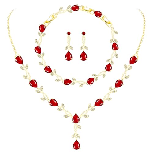 Image of GZWHD Wedding Jewelry Sets for Bride Bridesmaid Women Cubic Zirconia Necklace Earrings Bracelet Set Gift for Mother Friend Wife Daughter Sister Party Prom Jewelry