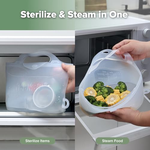 Image of Haakaa Silicone Microwave Steamer & Steriliser Bag, 70oz /2000ml Large Capacity Reusable Steaming Bags for Baby Bottles,Breast Pump,Accessories,Pacifiers,Teethers, Great for Home&On The Go,Frosted /1PC