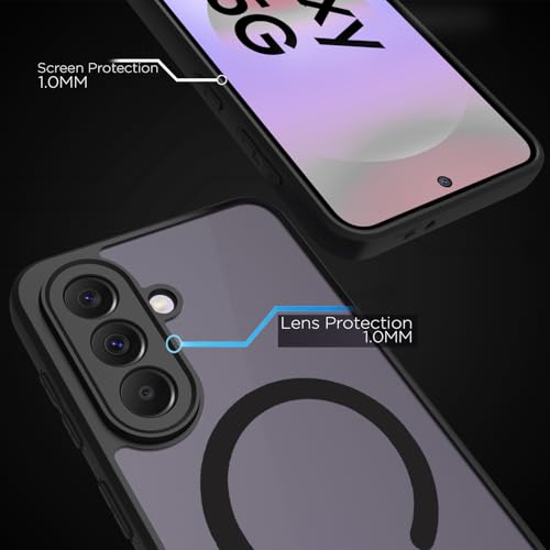 Image of RIGGEAR Shockproof Sleek Hybrid Armor Magnetic Back Cover Case Compatible with MagSafe Accessories for Samsung Galaxy A37 5G (Smoke Black Matte PC + Black TPU Bumper)