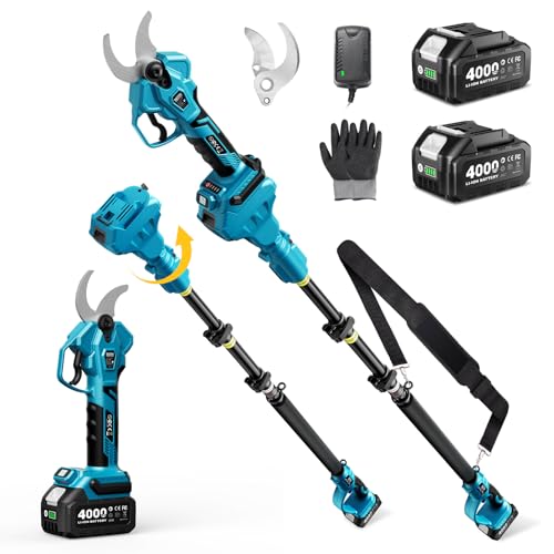 SEESII Akku Astschere Teleskop – Bis Zu 4,5 m Reichweite Elektrische Gartenschere mit Teleskopstange, 40mm Schnittdurchmesser, 2 * 4000mAh Akkus, SK5 Ersatzklinge, 2-in-1-Design ür Baum & Blumenpflege