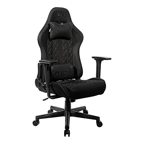 KRAKEN CHAIRS Gaming Stuhl Stoff - Schwarz - Bürostuhl - Ergonomisch Computer Stuhl Gamer - 130 kg Belastbarkeit - Gamerstuhl - Gamingsessel - Gaming Chair Ergonomic - Nackenpolster - Lendenpolster