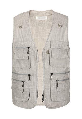 Image of Hbufnha Men's Casual Safari Travel Vest 16 Pockets Outdoor Work Vest Sleeveless Jacket Fishing Hiking Photograph