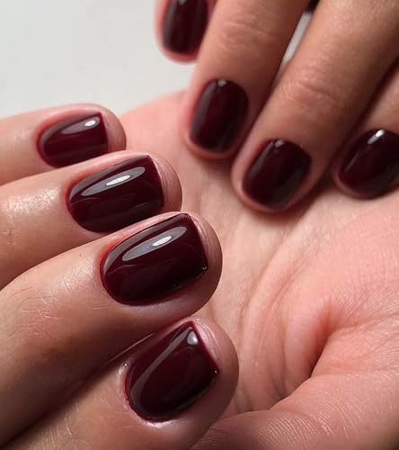 Morily 30pcs Press on Nails Short Square Burgundy Fake Nails with...