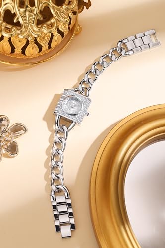 Image of Giordano Analog Quartz Watch for Women with Textured Square Dial, Crystal Studded Bezel, Blue Crown, Stainless Steel Strap - GZ-60160