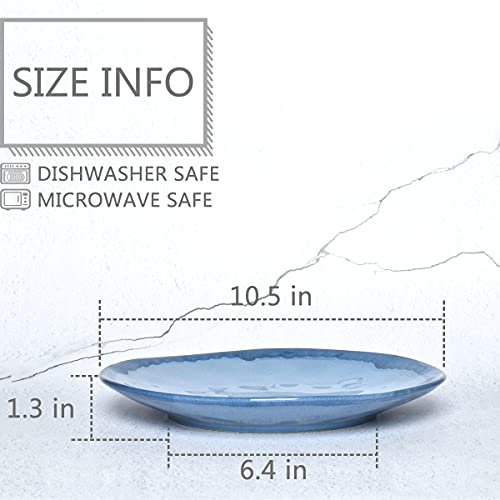 Bosmarlin Stoneware Dinner Plates, 10.5 Inches, Set Of 4 For Salad, Pasta, Dessert, Microwave And Dishwasher Safe, (Blue, 10.5 In) #TOP1