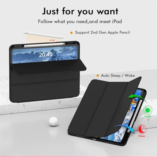 Image of Oaky Pencil Holder Case for iPad Pro 12.9 inch Case (6th /5th /4th Gen 2022 /2021 /2020) & iPad Air 13 inch M2 2024 Slim Trifold Stand with Auto Wake /Sleep Soft TPU Back Cover - Black