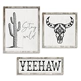 Bnesi Rustic 3-Piece Western Boho Wall Decor Western Home Decoration Country Cowboy Wall Art Cow Skull Wall Decor for Bedroom Living Room Bathroom Indoor Outdoor (Minimalist, Medium)