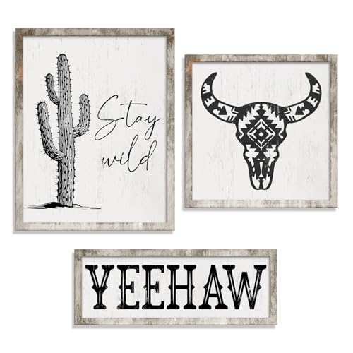 Bnesi Rustic 3-Piece Western Boho Wall Decor Western Home Decoration Country Cowboy Wall Art Cow Skull Wall Decor for Bedroom Living Room Bathroom Indoor Outdoor (Minimalist, Medium)