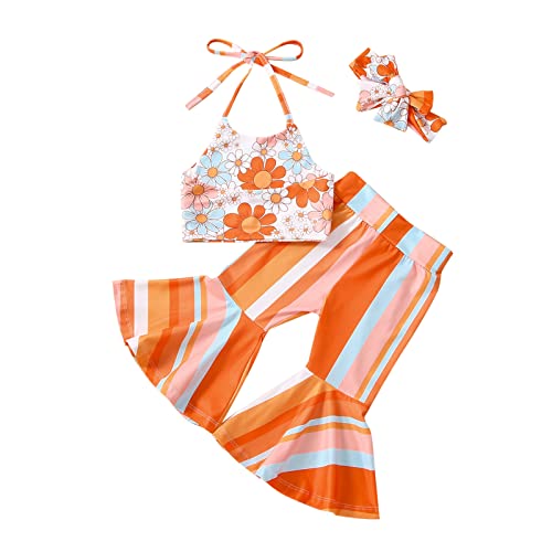 Image of TheFound Toddler Baby Girl Summer Outfit Halter Top Bell Bottoms Flare Pant 2Pcs Infant Newborn Clothes