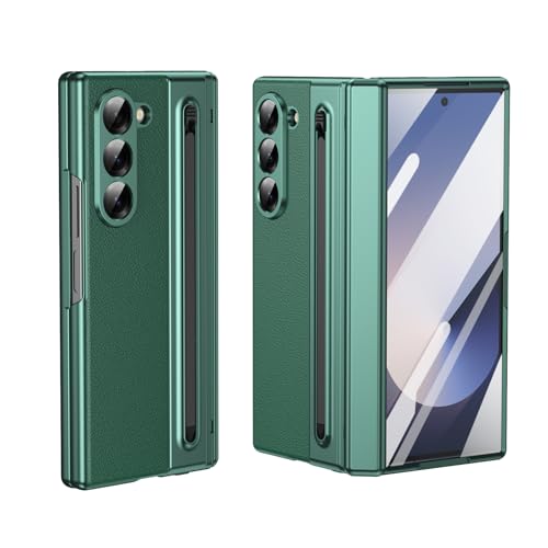 Étui Galaxy Z Fold 6 de luxe vert : polycarbonate galvanisé, motif cuir et verre en aluminium