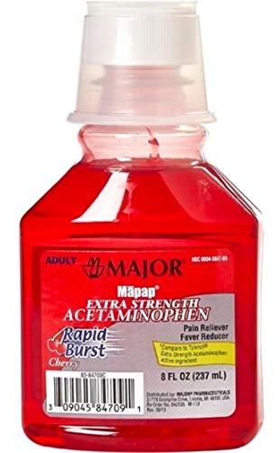Major Mapap Adult Rapid Burst Cherry Extra Strength Acetaminophen Liquid 500 Milligram  5 Milliliters 8 Ounce (Pack of 2)