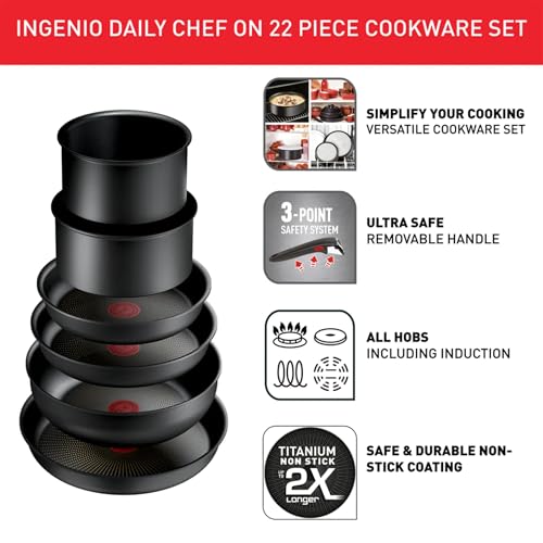 Tefal Ingenio Daily Chef on L7629342 22-Piece Non-stick Induction Cookware Pots & Pans Set, Black - Image 2