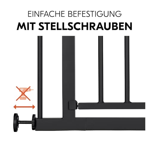 hauck Treppenschutzgitter Türschutzgitter Open N Stop 2 inkl. 21 cm Verlängerung für Breiten 96-101 cm, ohne Bohren, Einhändiges Beidseitiges Öffnen, Manueller Schließmechanismus, Metall (Black)