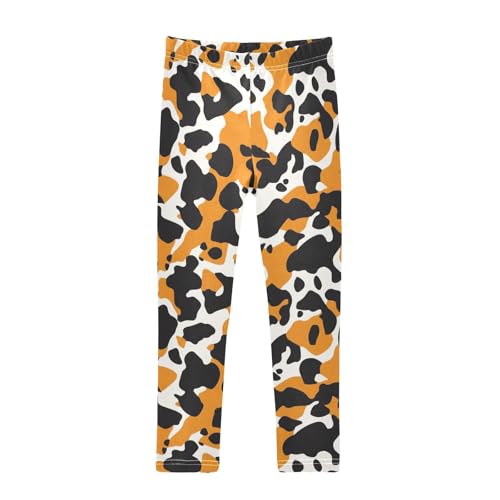 Orange Black Cow Skin Print Girls Casual Leggings for Kids Printed Long Pant Bottoms Stretch and Soft