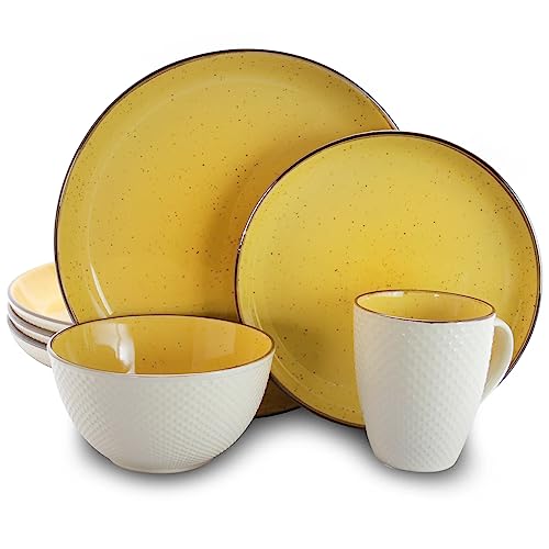 Elama Mellow Yellow Round Stoneware Luxuriöses Geschirr-Set,...