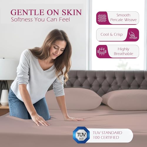 Image of Trance Home Linen 300 TC Bamboo Fitted Bedsheet | Soft, Breathable & Eco-Friendly Bedsheet with 2 Pillow Cover - (72 x 48 inch, Cameo Rose)