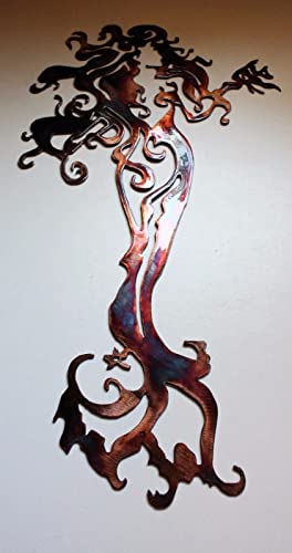 Tall Mermaid with a Fish - Metal Wall Art - Choose your color and size (30