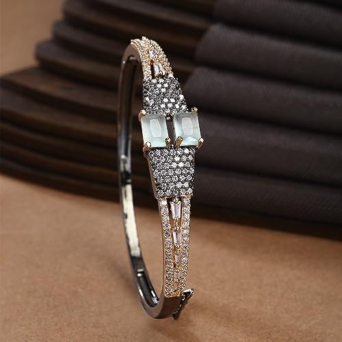 Image of ZENEME Rhodium-Plated Square Shaped American Diamond Studded Kada Bracelet For Girls and Women