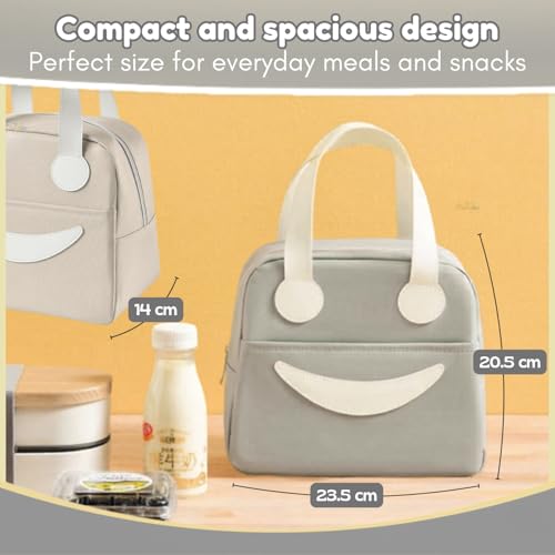 Image of Toy Imagine 6.5L Insulated Lunch Bag for Kids Office School Men Women Smiley Face Tiffin Bag Snack Tote Bag Compact Portable Leak Proof Tiffin Pouch Hot and Cold Lunch Box Bag for Boys and Girls(Grey)