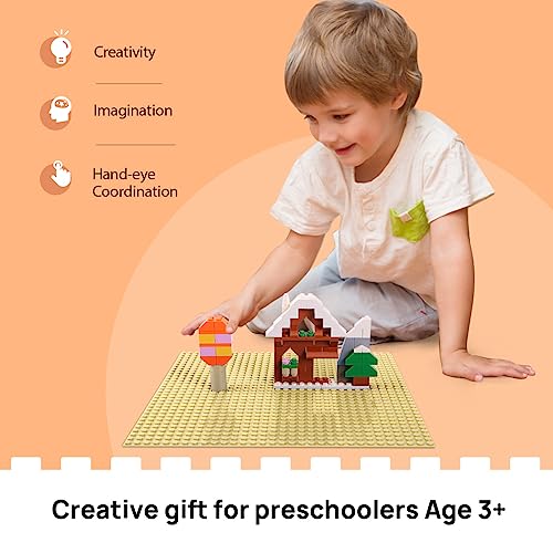 Image of Lekebaby 4 Pack Classic Baseplates 10 inch x 10 inch, Building Base Plates for Building Bricks, 100% Compatible with Major Brands and Activity Table-Baseplate, Sturdy & Safe, Age 3 and up Kids, Sand