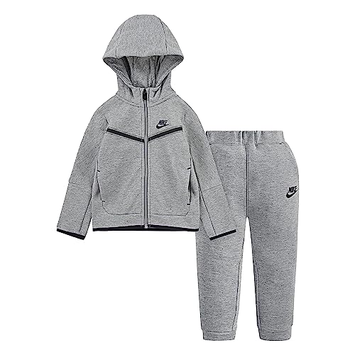 Image of Nike Baby Boy's Sportswear Tech Fleece Hoodie and Pants Set (Toddler) Dark Grey Heather 2 Toddler