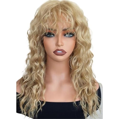 Perruque cheveux ondulés femme gold à frange bouclée idéale pour vos soirées