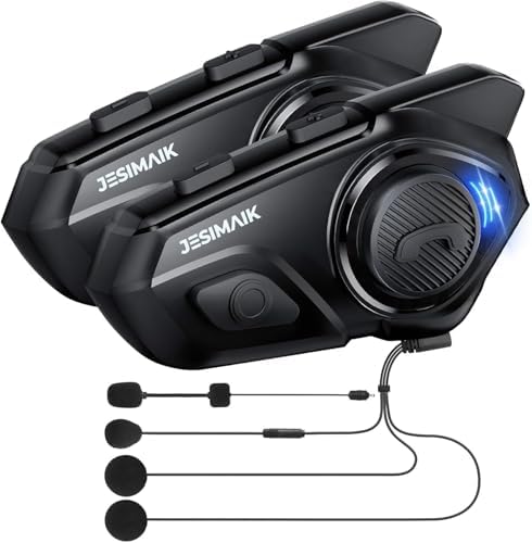 JESIMAIK Motorcycle Helmet Bluetooth Headset, 10 Way 2KM Helmet Communication System, Multitasking Audio Motorcycle Intercom, 2 Mics&40mm Speaker, 2 Pack