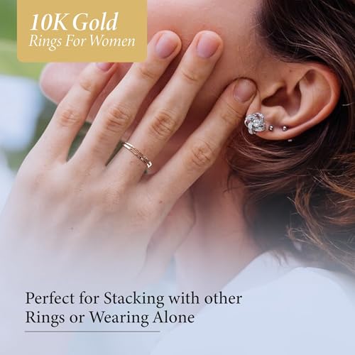 Wedding Bands for Couples Dainty 10k Solid Yellow, White & Rose Gold Rings, 1mm Thin, Stackable Wedding Bands for Women, Sizes 4–12, Tarnish Free Gold Rings, Gold Band Ring4