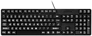 MCSaite Large Font Print USB Wired 104 Keys Computer Keyboard - for Visually Impaired Low Vision Individuals - White Characters on Black Keys